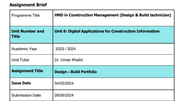 Unit 6: Digital Applications for Construction Information